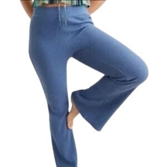 Aerie Blue Waffle Knit Pull On Flare Pants - Picture 1 of 7